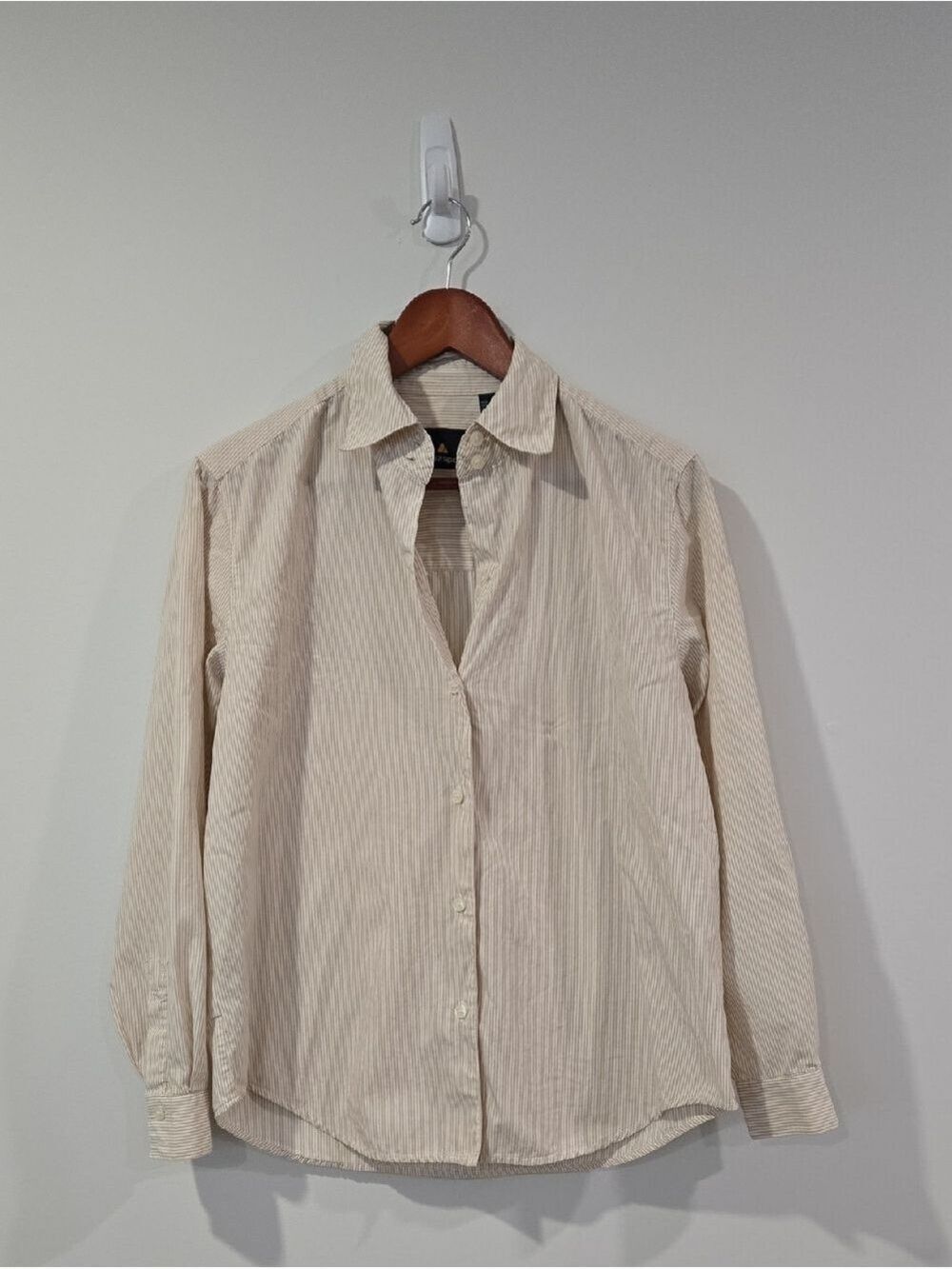 Retro Liz Claiborne Beige Stripe Button-Up Ralphcore/Normcore Shirt - Picture 2 of 8